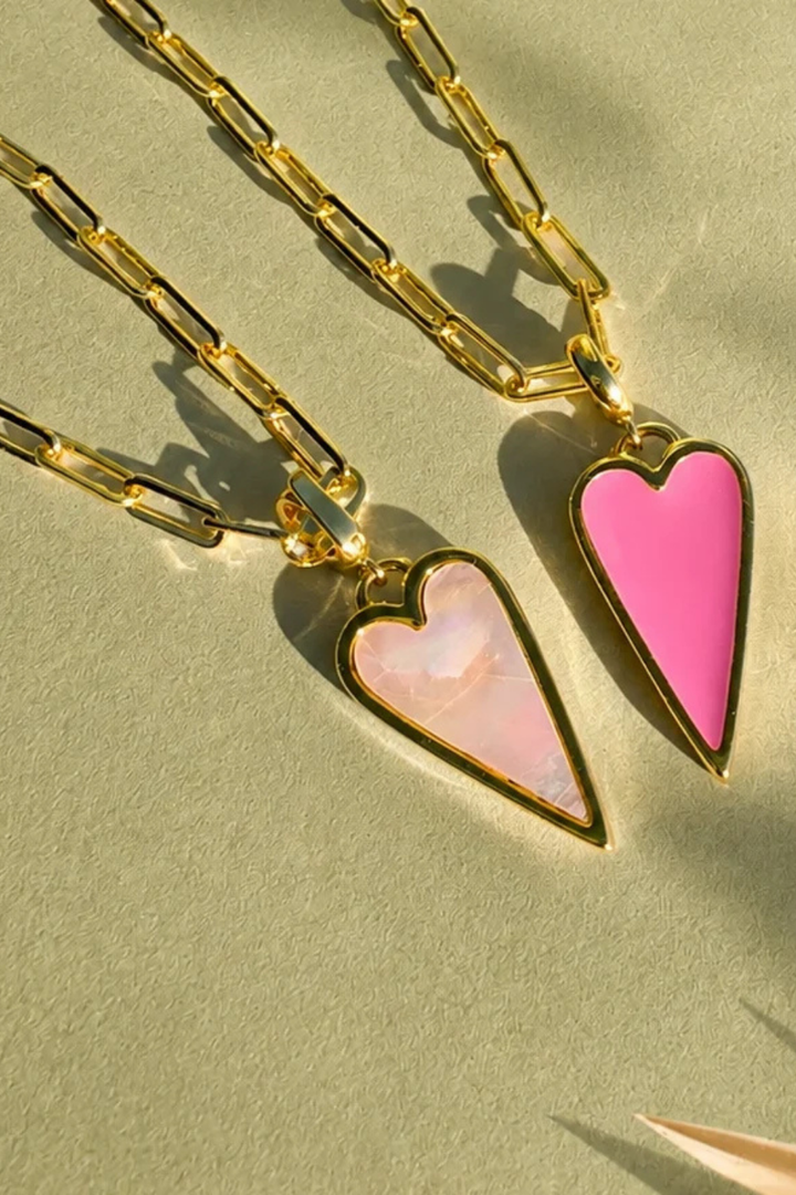 DBL Designs Double-Sided Pink Pearl &amp; Dusty Rose Raving Heart Necklace