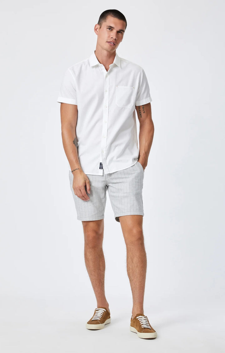 Noah 9" inseam Shorts | Grey Linen Stripe
