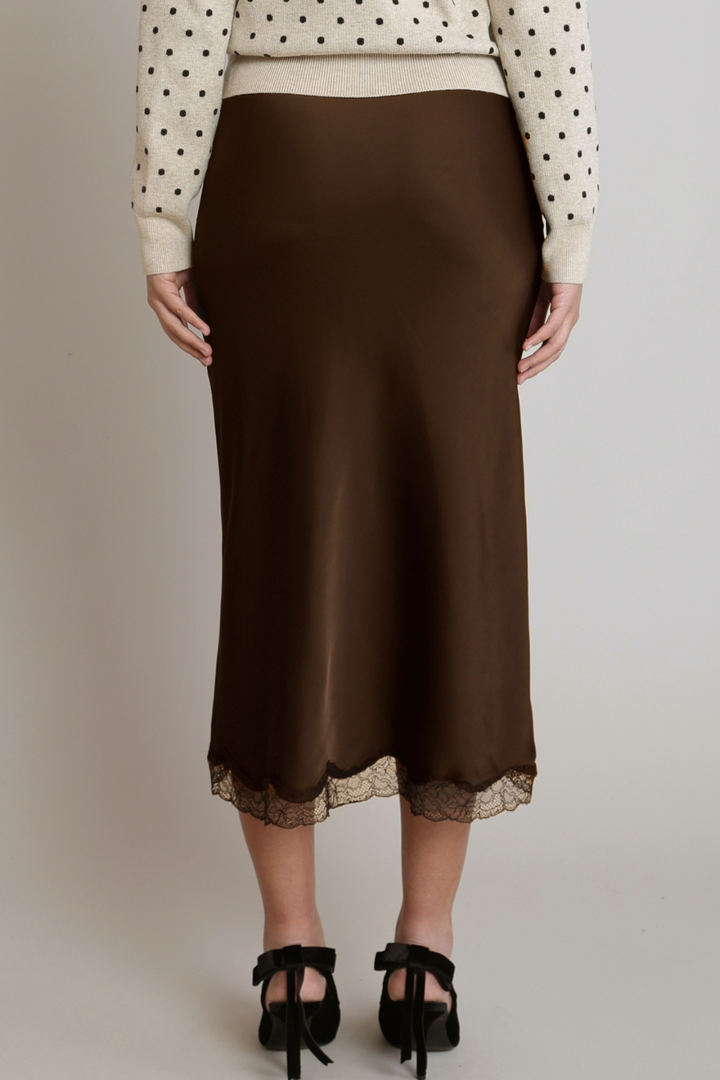 Dex Greta Satin Lace Midi Skirt