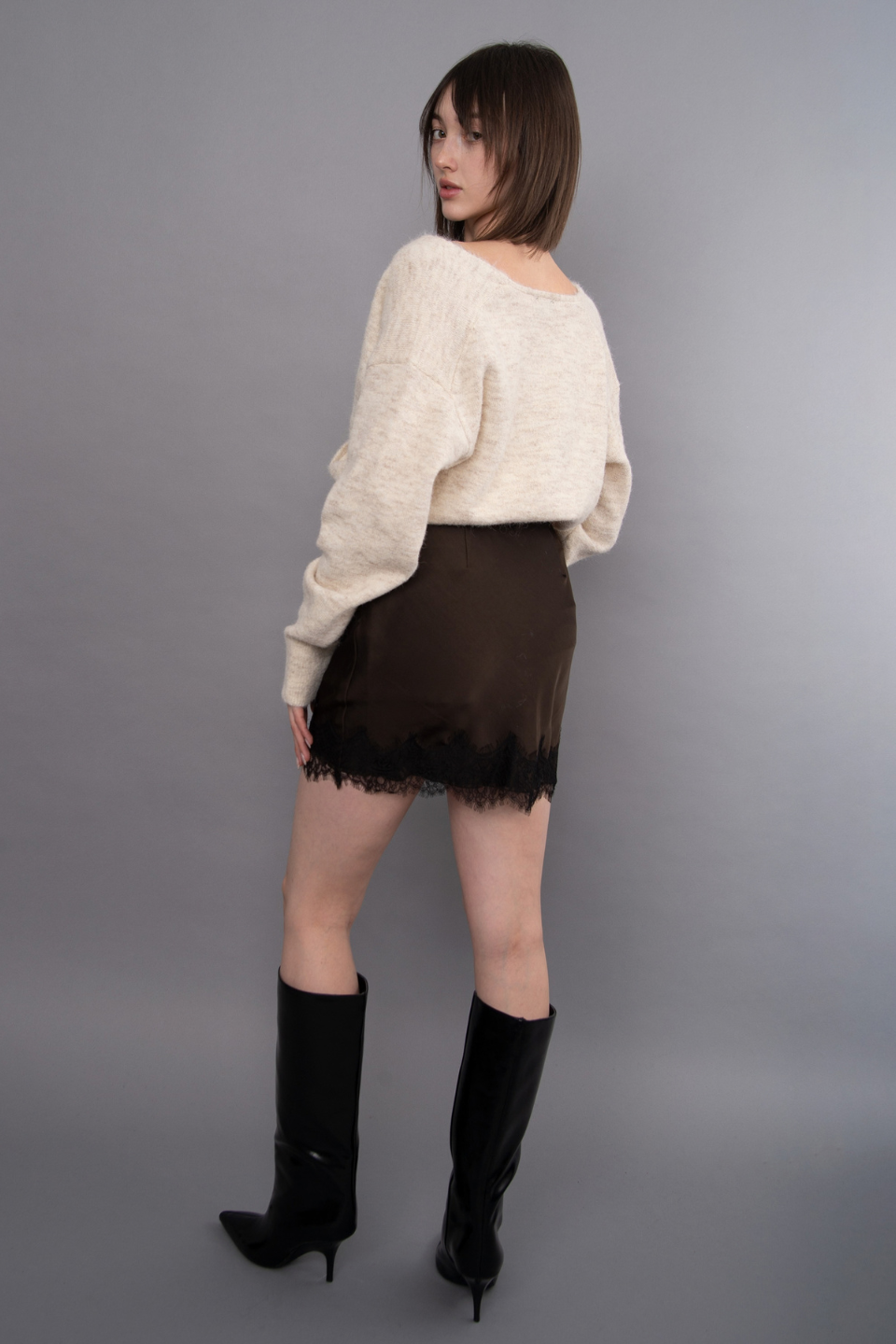RD Style Kira Satin Lace Trim Mini Skirt