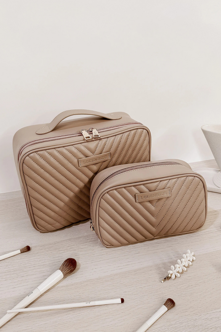 Maggie Lacey Quilted Cosmetic Bag Set in Coffee