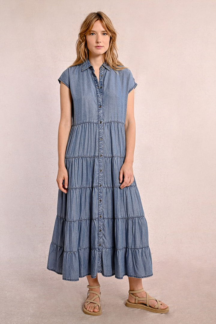 Long ruffled shirt dress