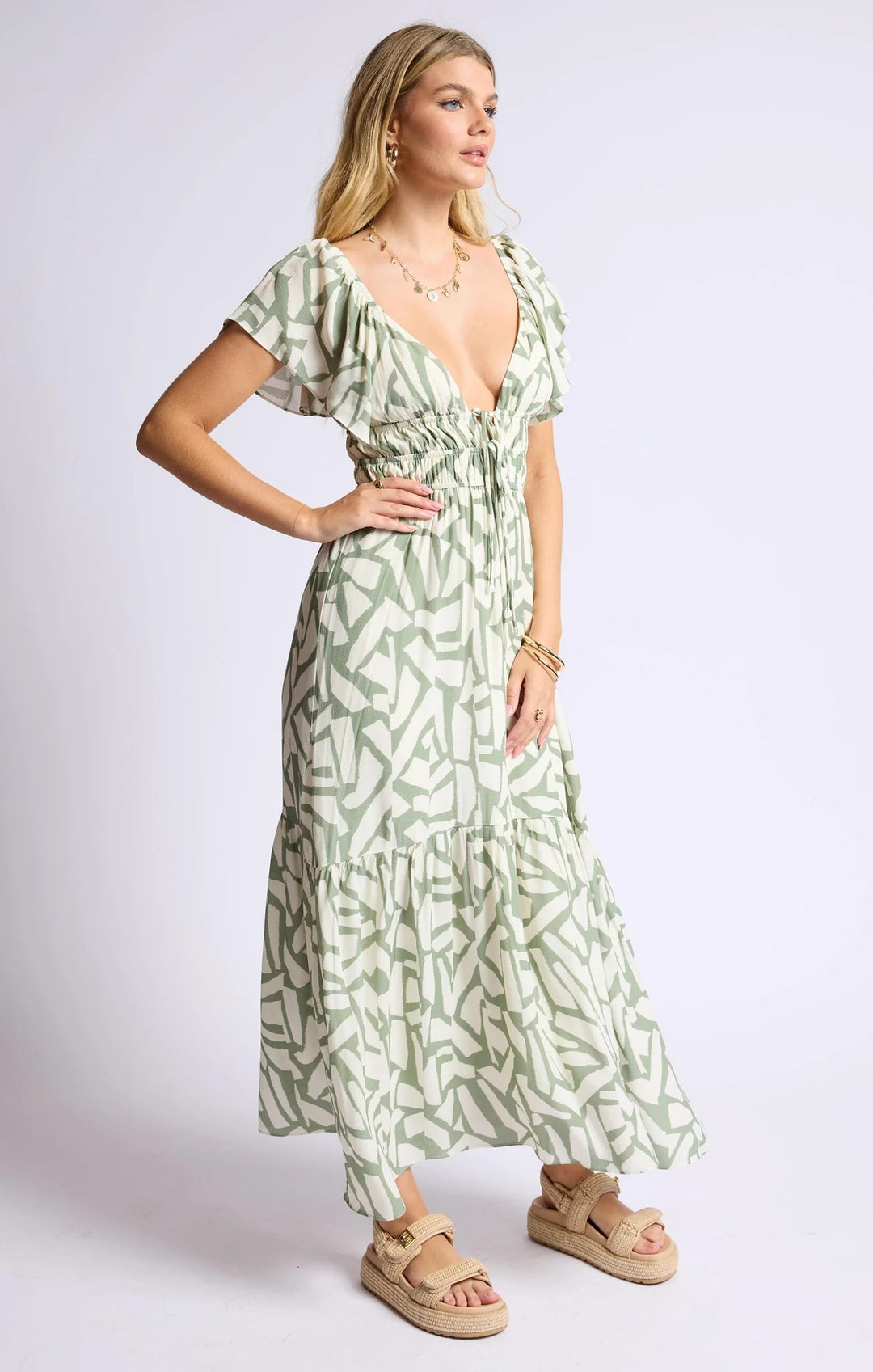Al Fresco Ruffle Sleeve Maxi Dress