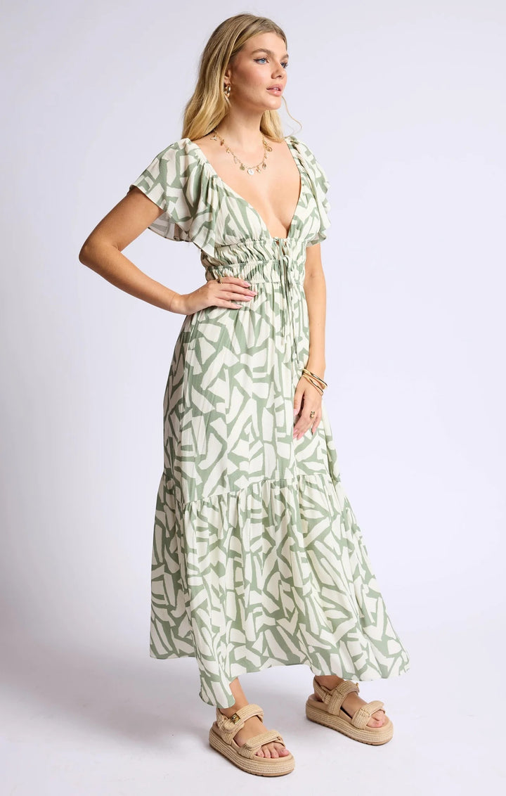 Al Fresco Ruffle Sleeve Maxi Dress