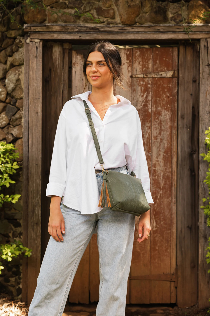 Kasey Textured Crossbody Bag in Khaki