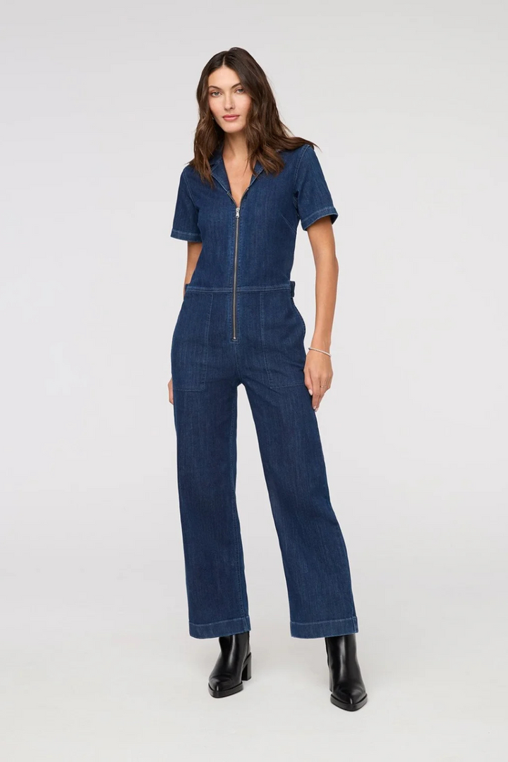 Performance Denim Short Sleeve Jumpsuit