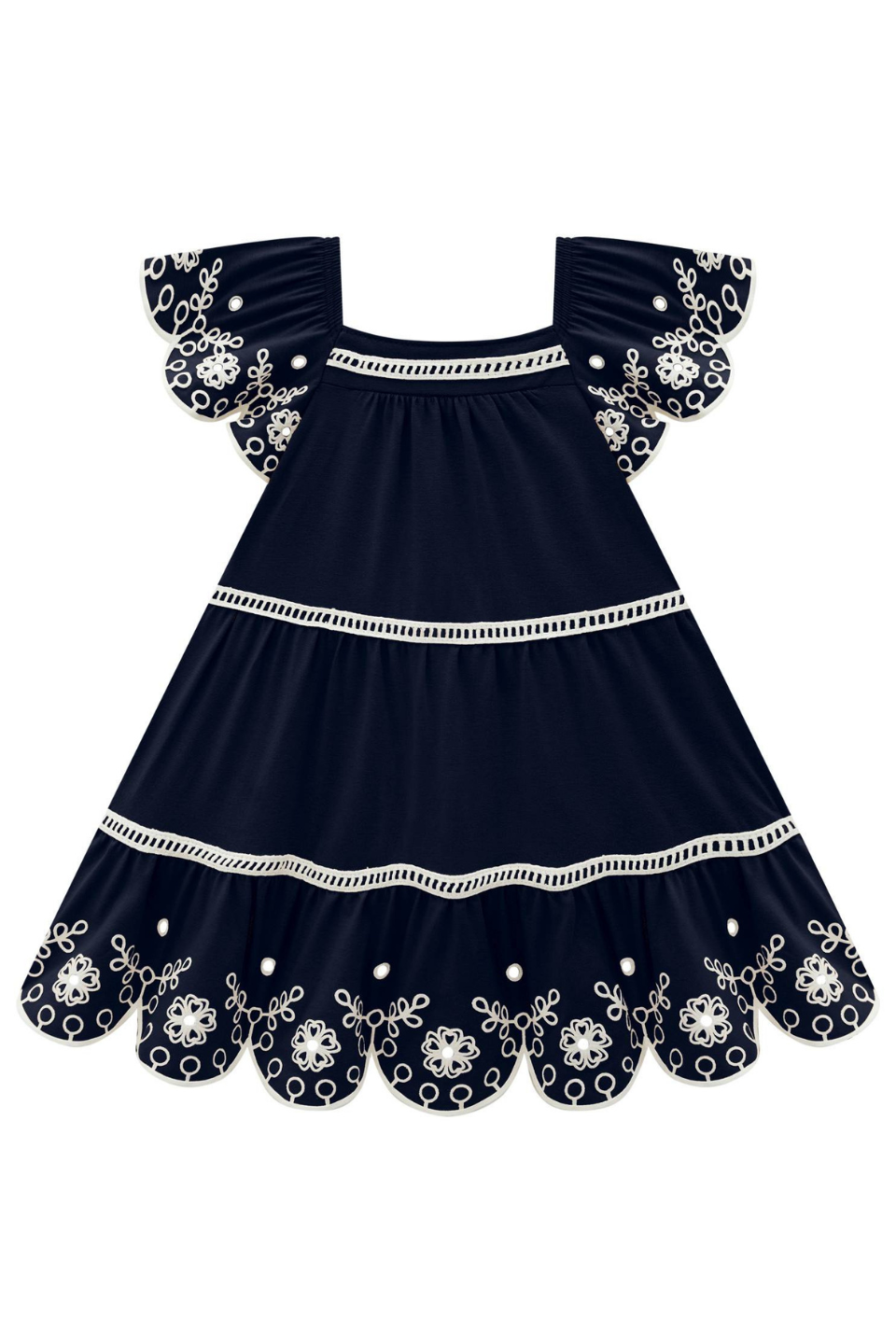Milon Girl's Navy Eyelet Trim Dress MILON