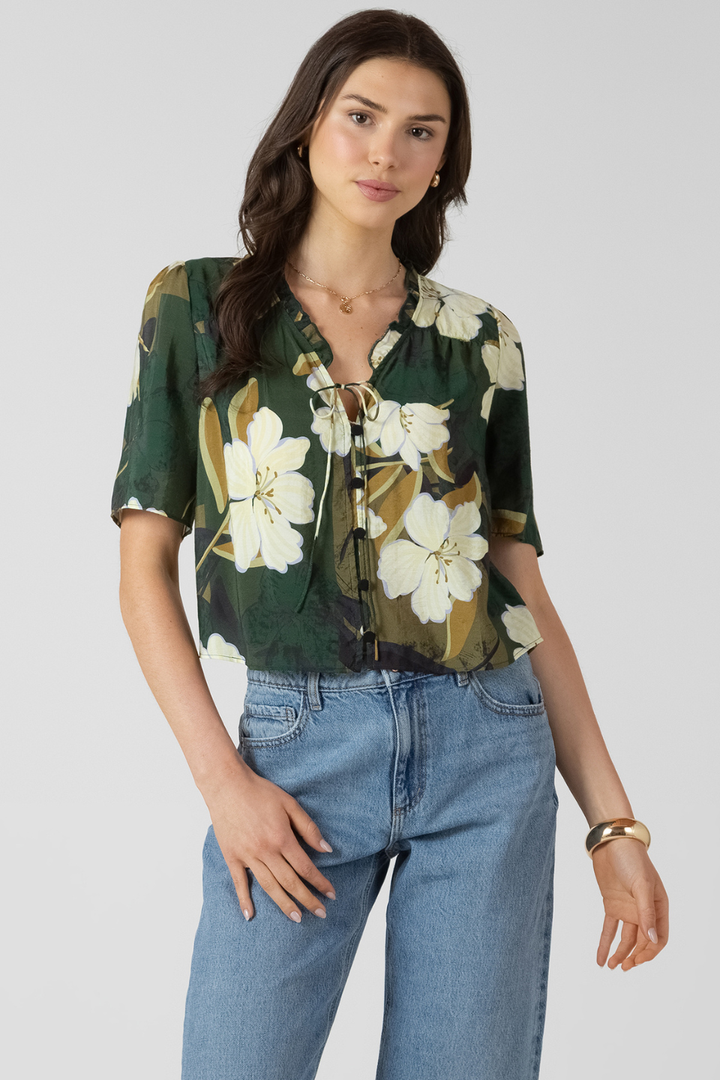 Dex Jae Button Front Ruffle Trim Blouse - Hot Peppers Clothing