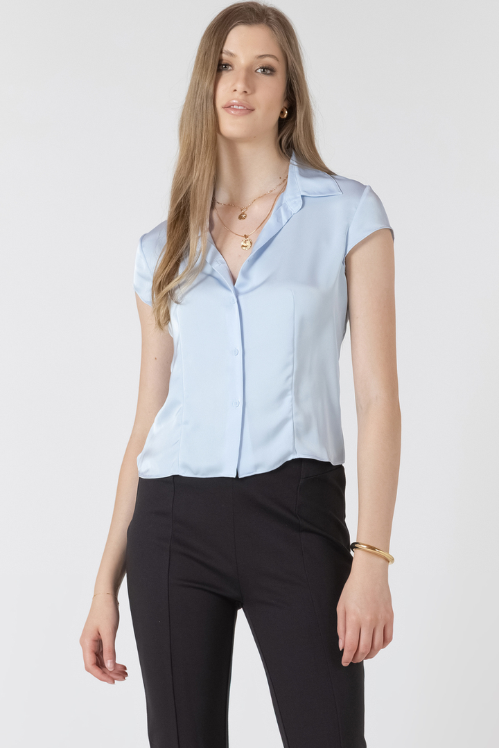 Astrid Textured Seamed Button-Front Blouse