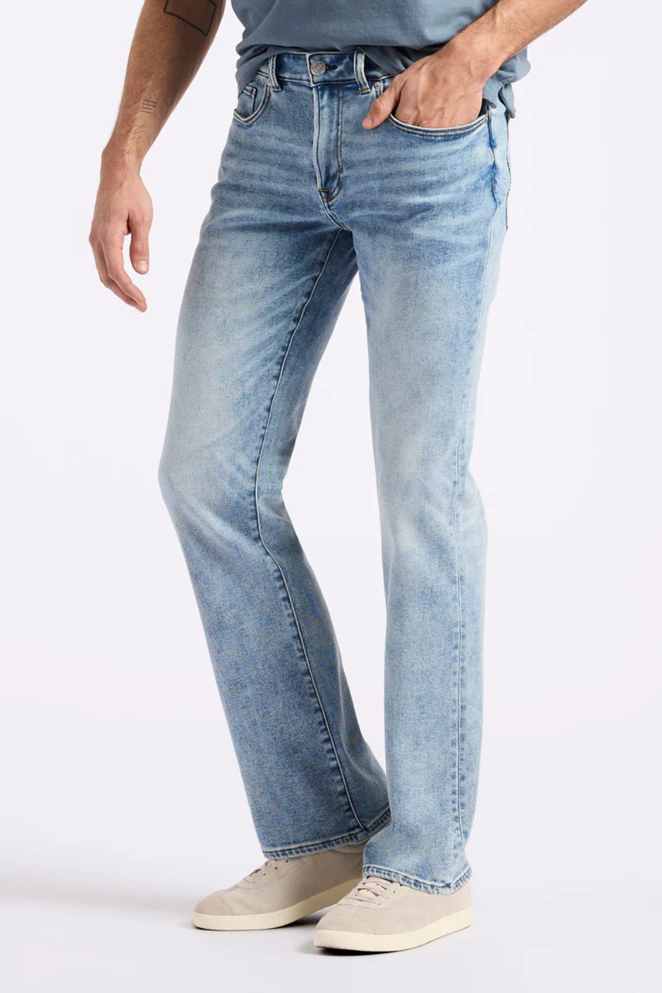 Slim Bootcut King Jeans in Sanded and Whiskered Blue