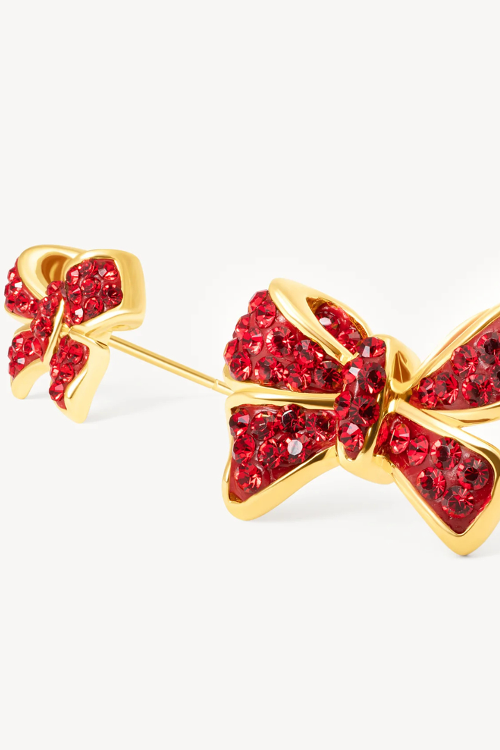 Red Velvet Sparkle Bow Stud Earrings