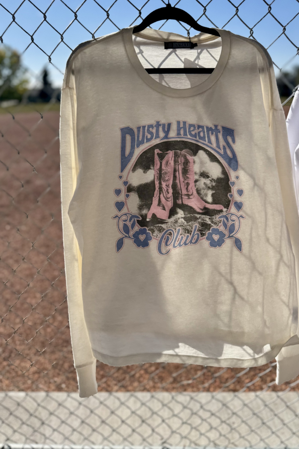 Dusty Hearts Club White Relaxed Fit LS Tee