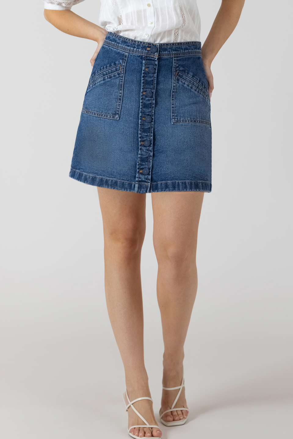 Dex Brita Button Front Denim Mini Skirt - Hot Peppers Clothing