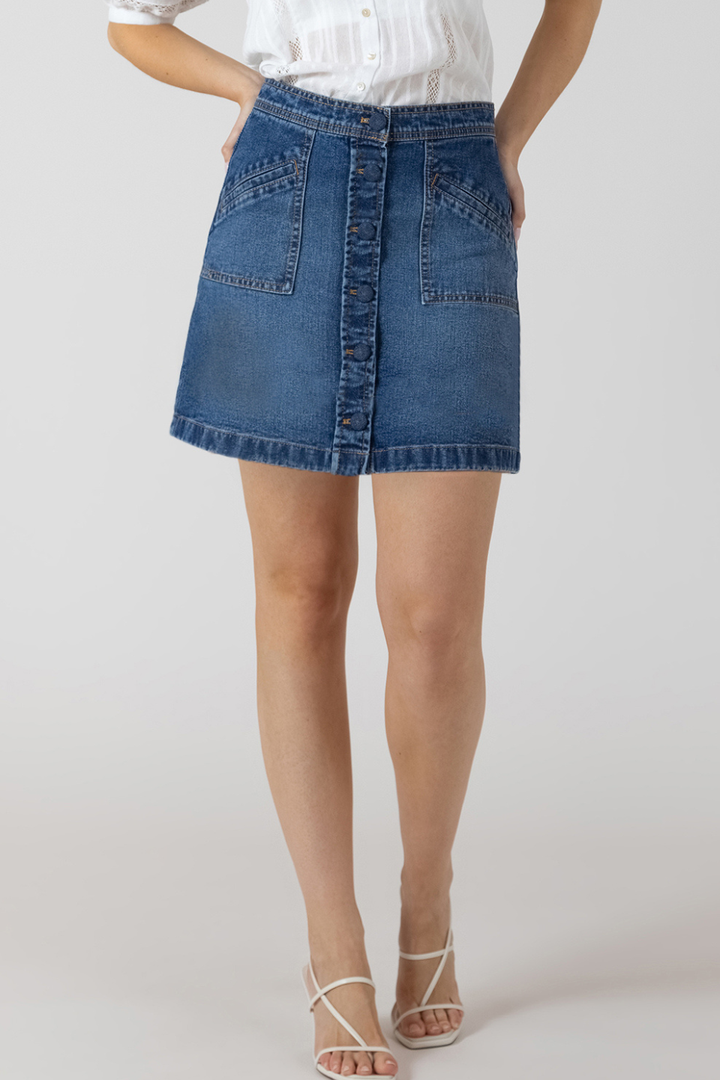 Dex Brita Button Front Denim Mini Skirt - Hot Peppers Clothing