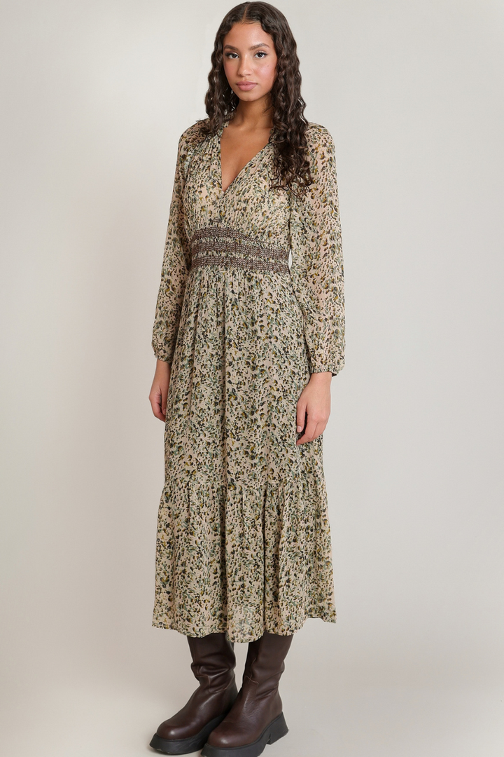 Dex Elara Smocked-Waist Midi Dress