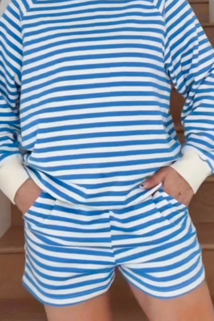 BRUNETTE The Label Striped Core Short in Blue with Cream - Hot Peppers Clothing