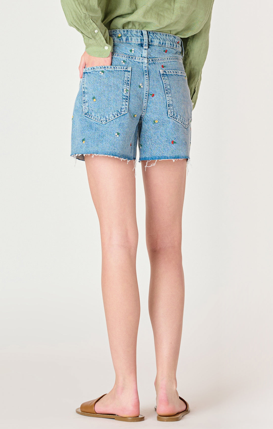 Frayed Hem Embroidered Shorts