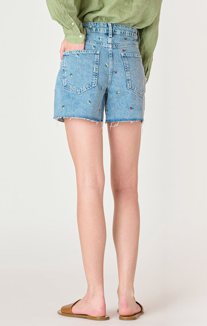 Frayed Hem Embroidered Shorts