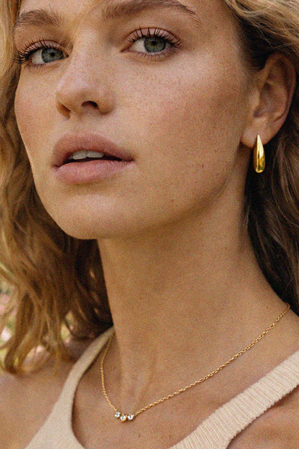 Bizou Gold Necklace in Stainless Steel Trio of Cubic Zirconia