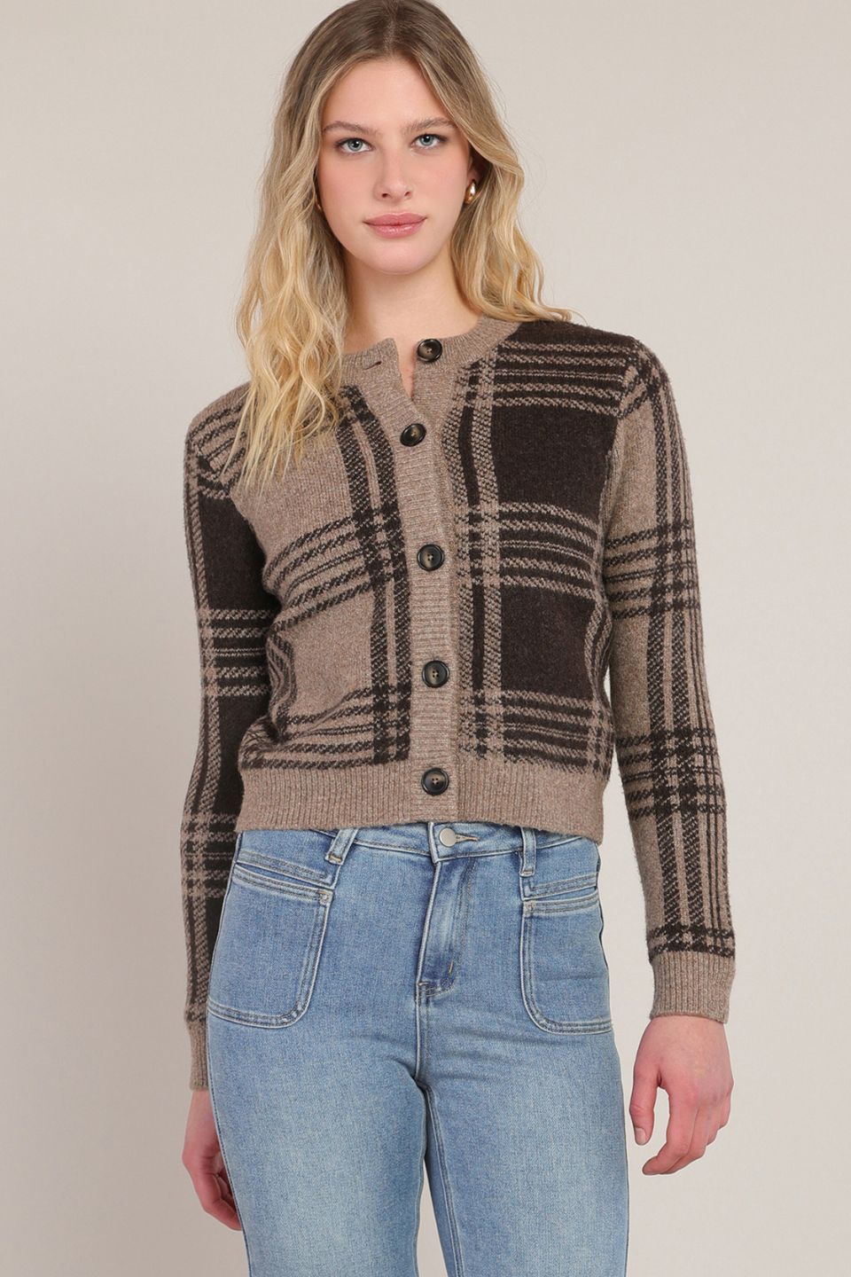 Room 34 Harlow Plaid Button-Front Cardigan