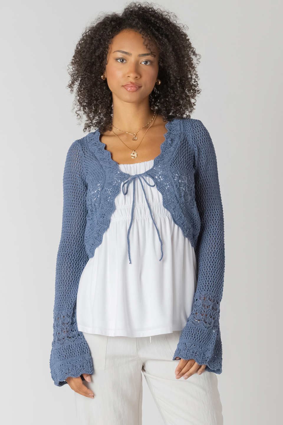 Laine Tie Front Crochet Cardigan - Hot Peppers Clothing