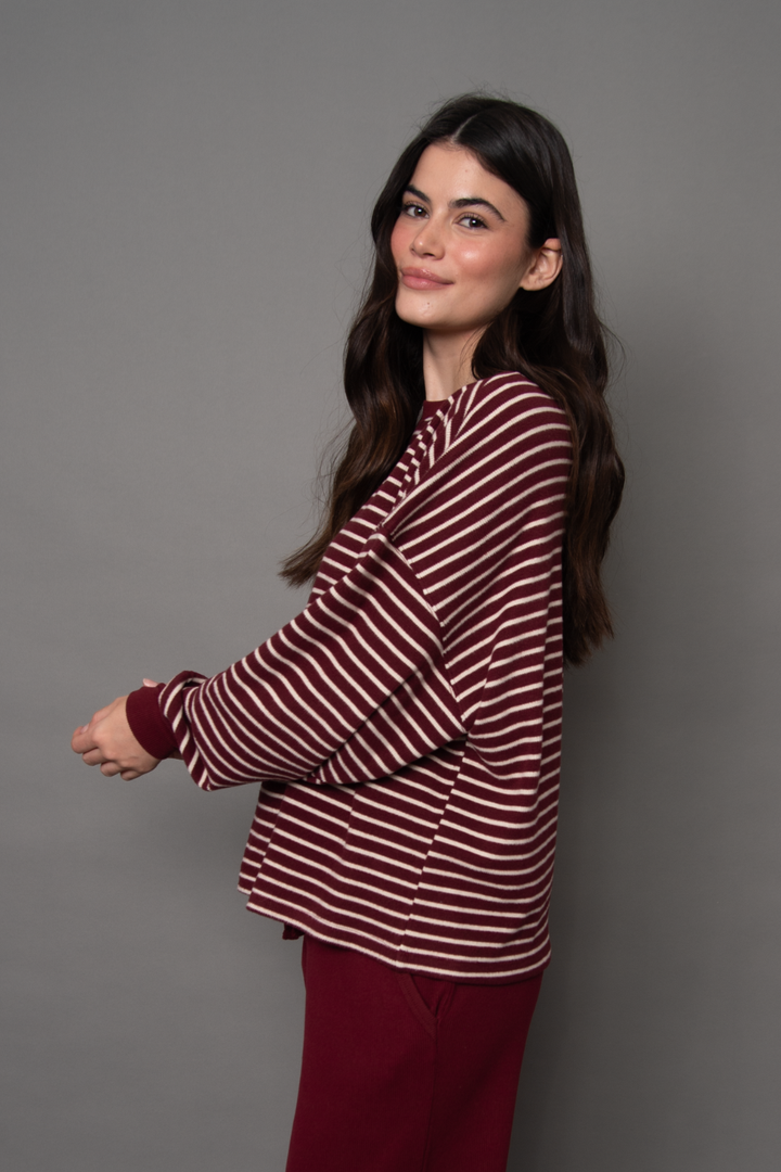 RD Style Colbert Striped Cozy Waffle Long Sleeve Top