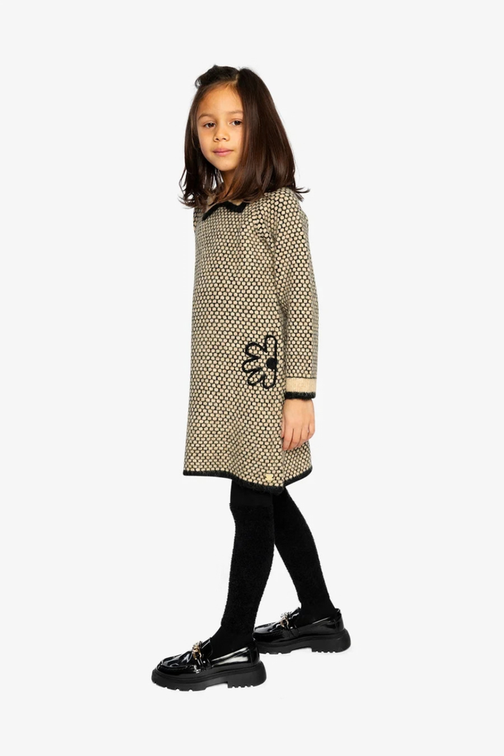 Deux Par Deux Knit Dress With Collar Beige And Black