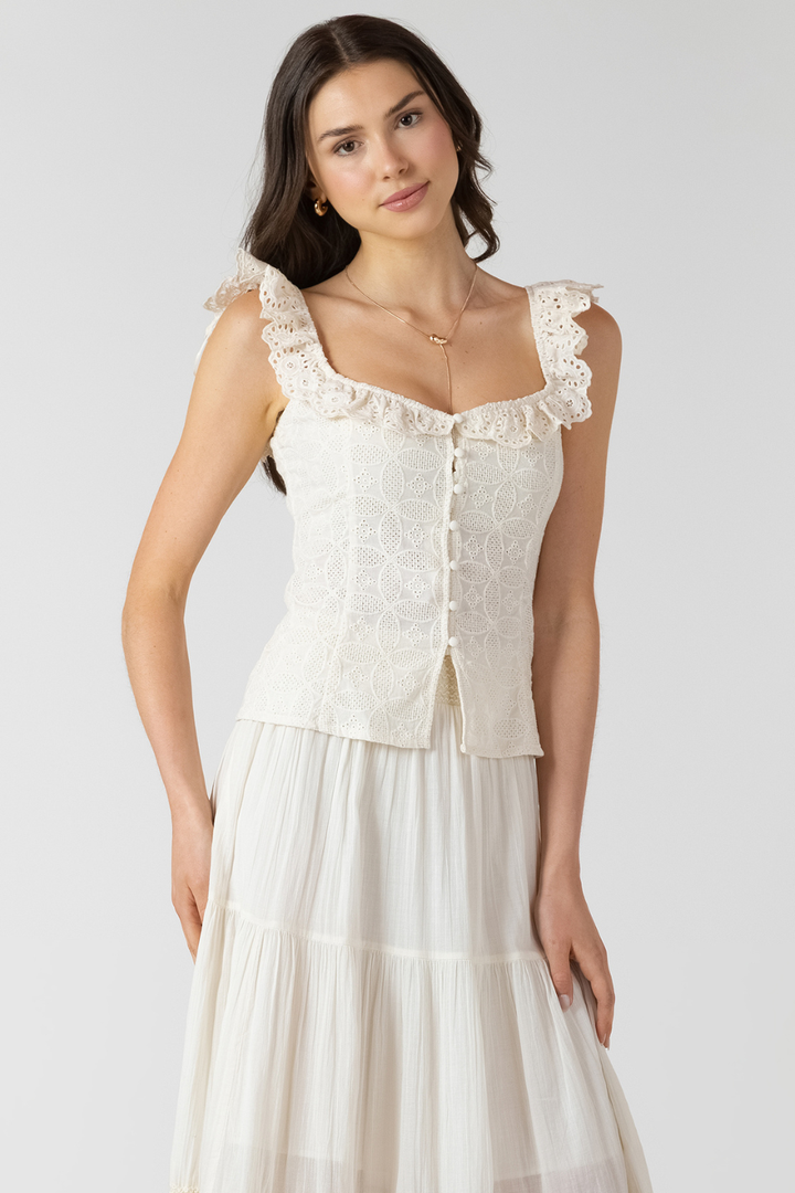 Dex Patrice Button Front Eyelet Tank - Hot Peppers Clothing