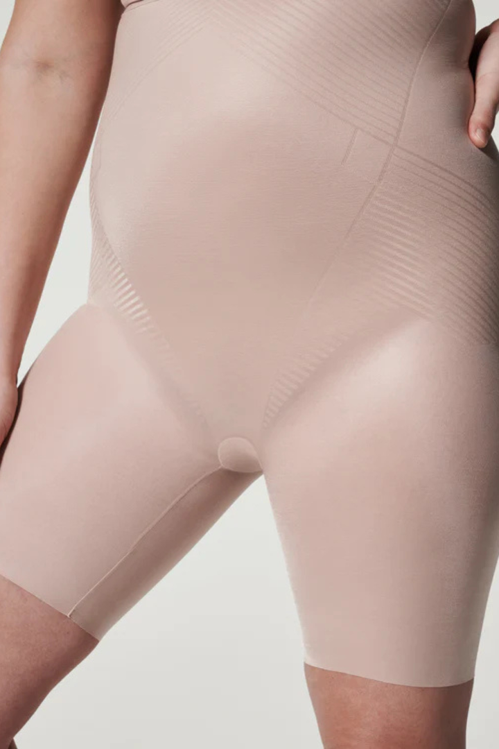 High-Waisted Mid-Thigh Short in Champagne Beige