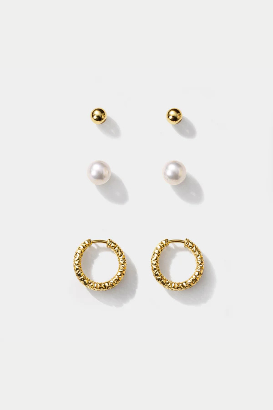 Gold Stainless Steel &amp; Pearl Earring Set