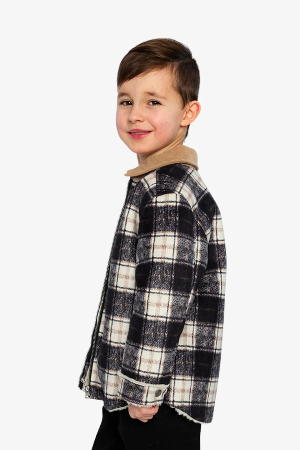 Deux Par Deux Brushed Plaid Zipped Jacket