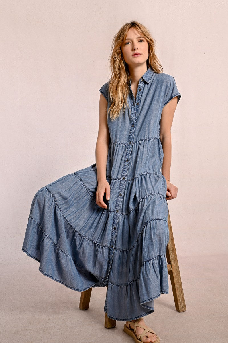 Long ruffled shirt dress