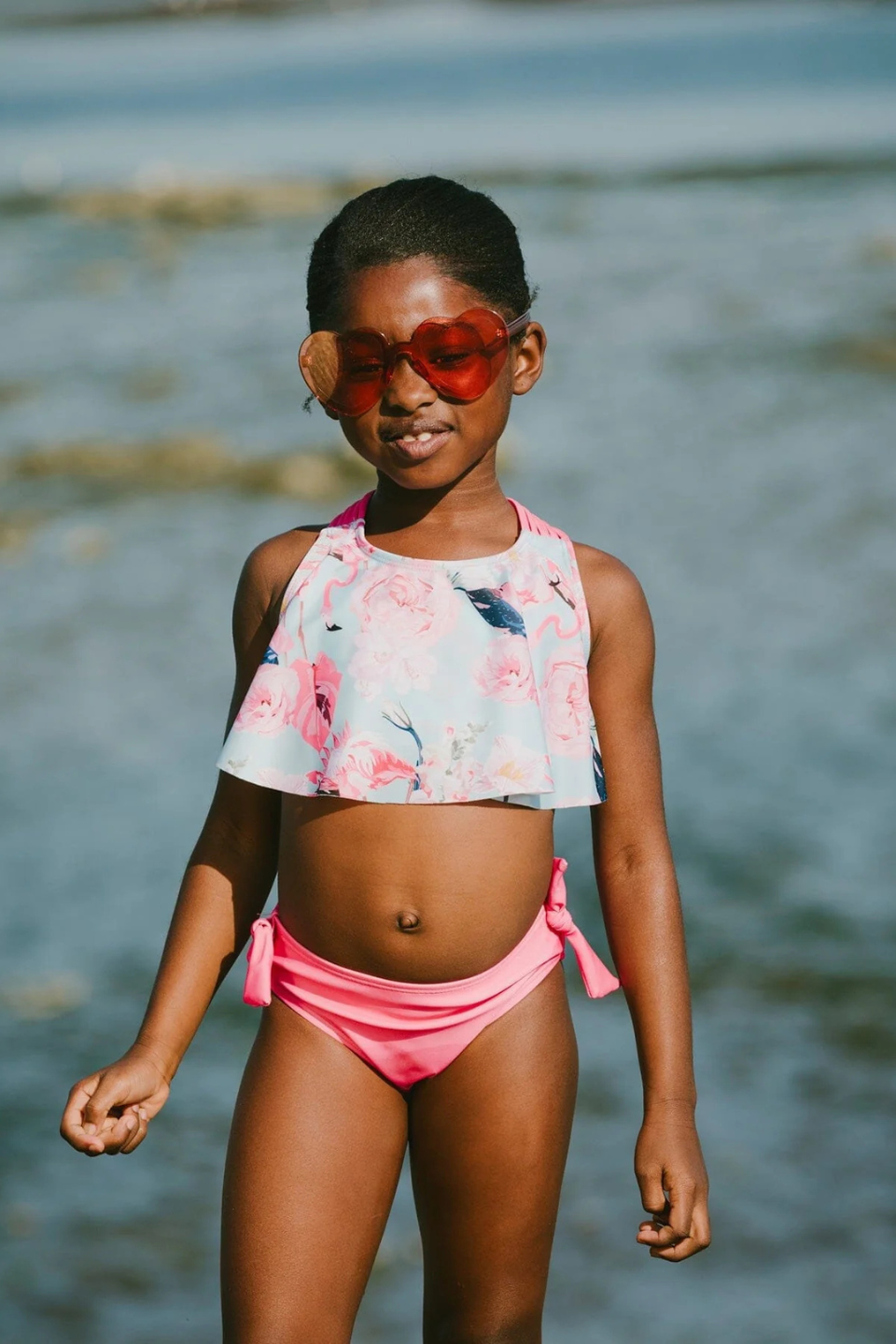 Two-Piece Swimsuit Blue Flamingo Print