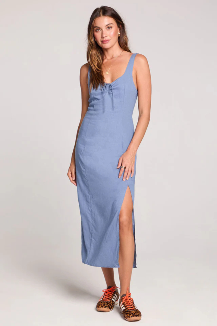 SALTWATER LUXE Woven Worn Blue Tank Midi Dress - Hot Peppers Clothing
