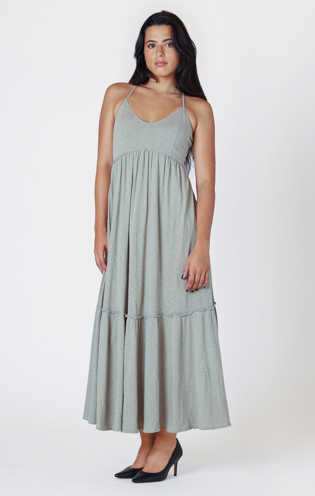 Raw Edge Tiered Maxi Dress