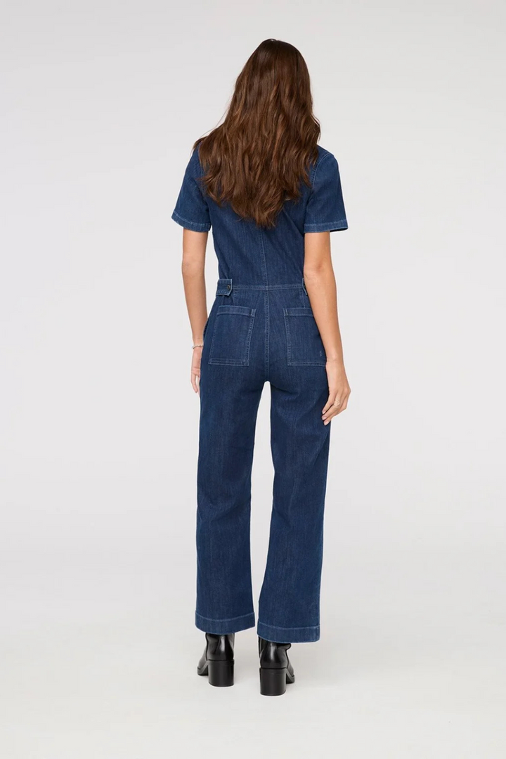 Performance Denim Short Sleeve Jumpsuit