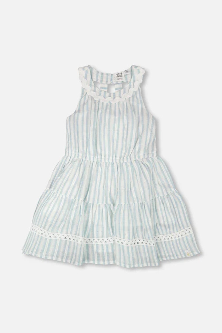 Multi-Tiered Dress White And Blue Stripes