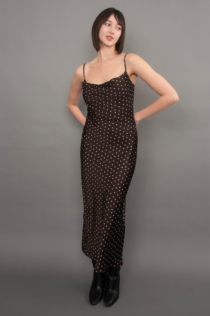 RD Style Cartier Printed Satin Cowl Neck Dress