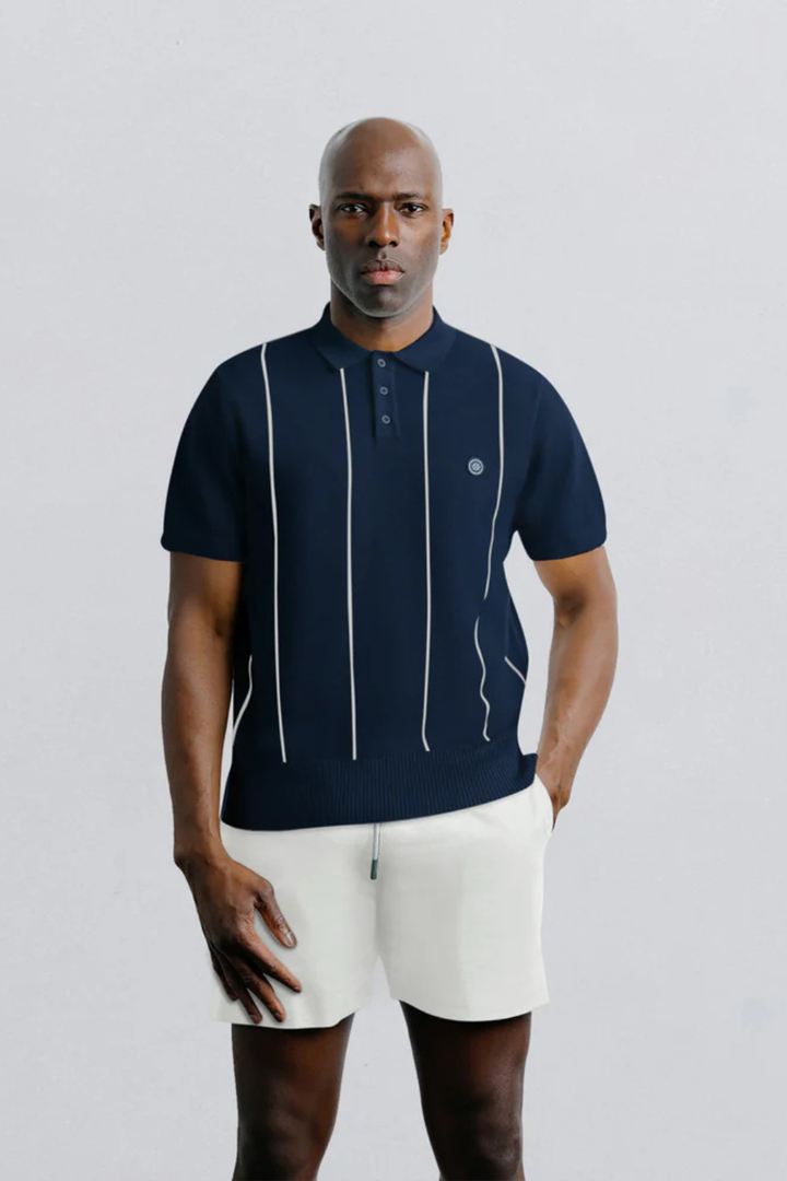 Vertical Stripe Knit Polo - Hot Peppers Clothing