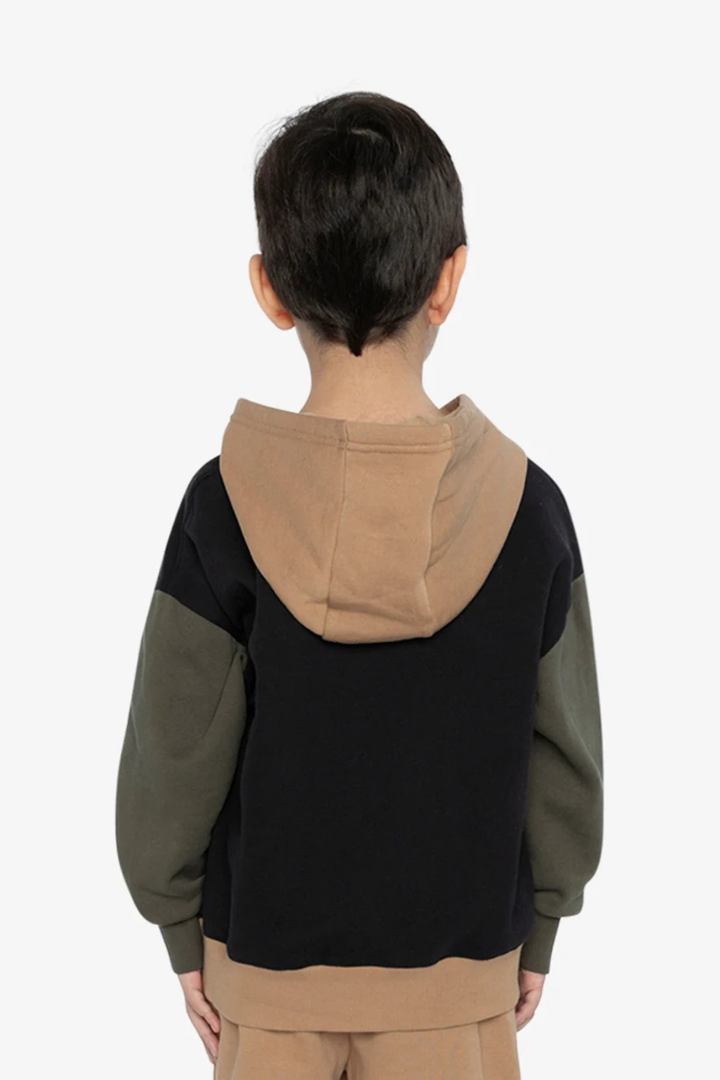 Deux Par Deux Hooded Colorblock Fleece Cardigan