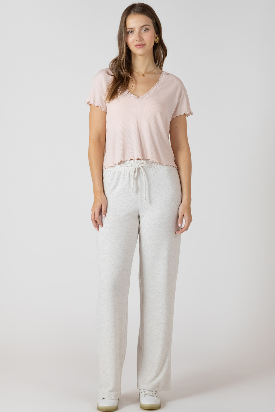 Lottie Lace Trim Waffle Top