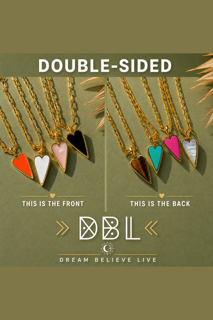 DBL Designs Double-Sided Tiger’s Eye &amp; Coral Raving Heart Necklace