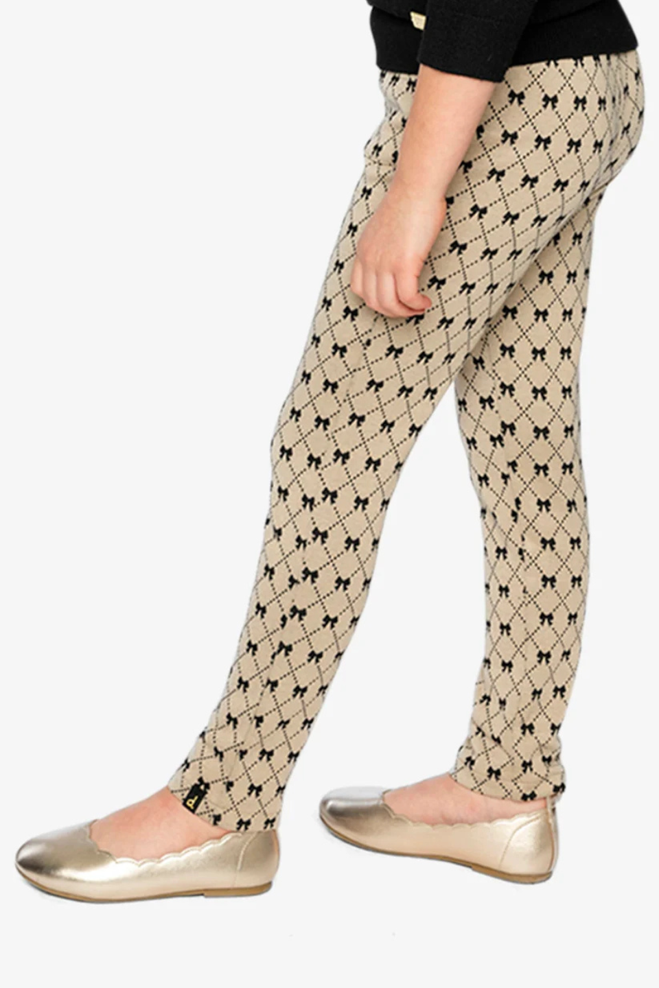 Deux Par Deux Treggings Beige Bow Tie Print