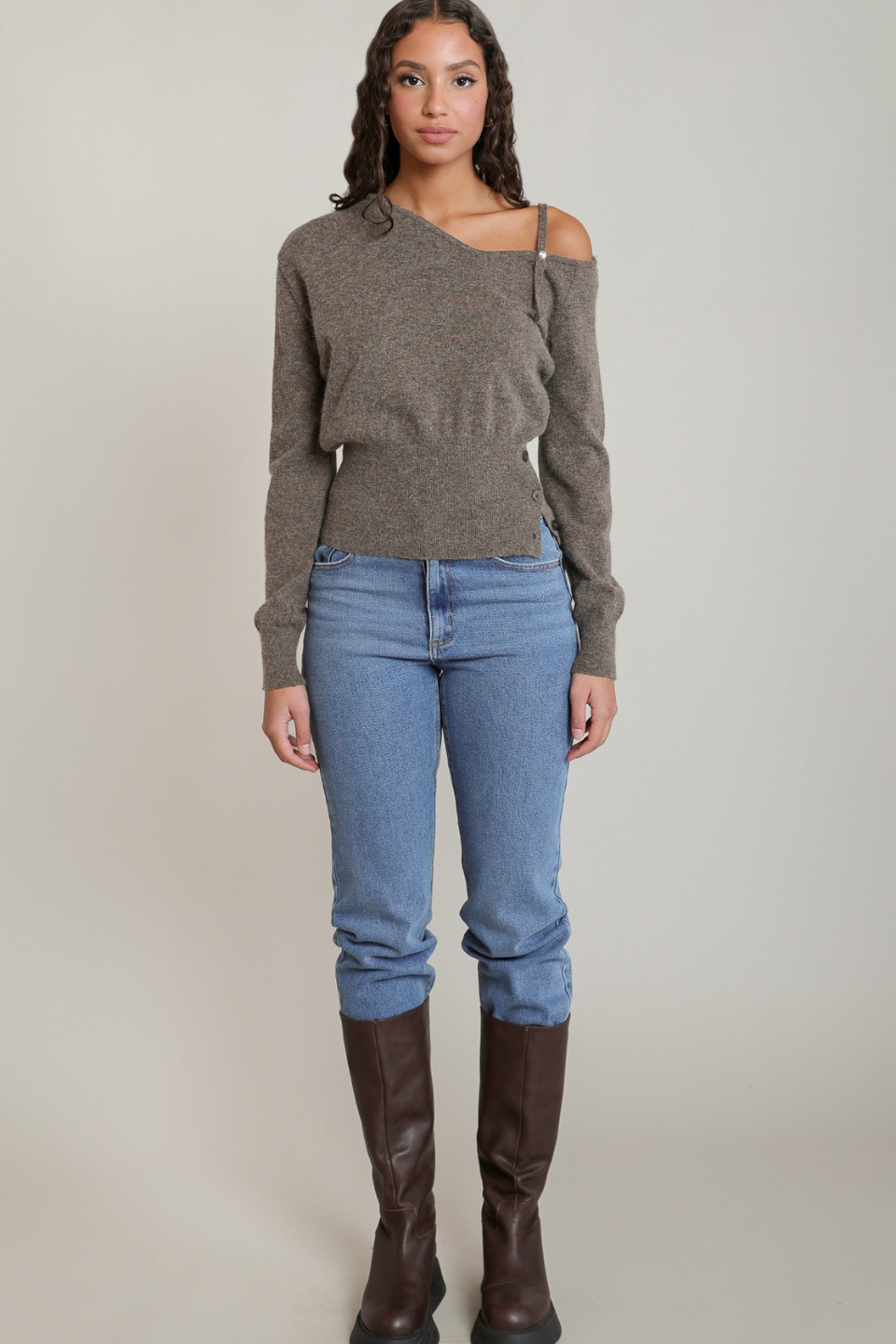 Dex Freya Off-Shoulder Button-Detail Sweater