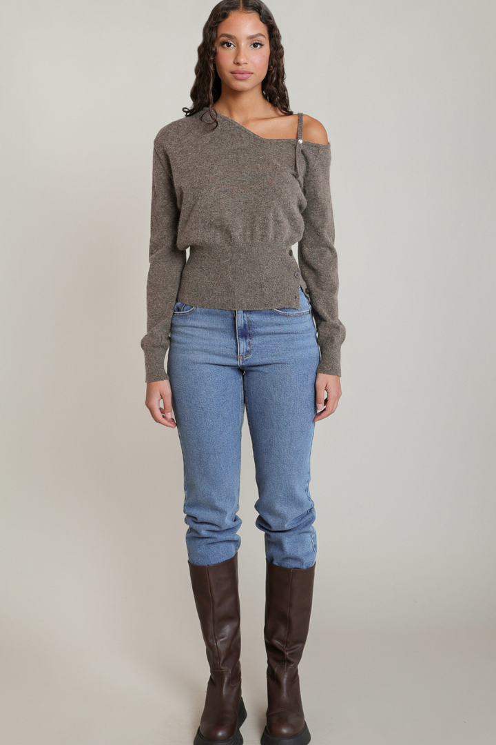 Dex Freya Off-Shoulder Button-Detail Sweater