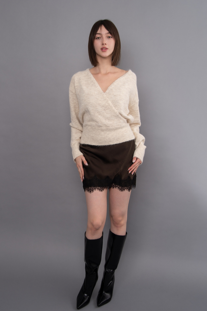 RD Style Kira Satin Lace Trim Mini Skirt