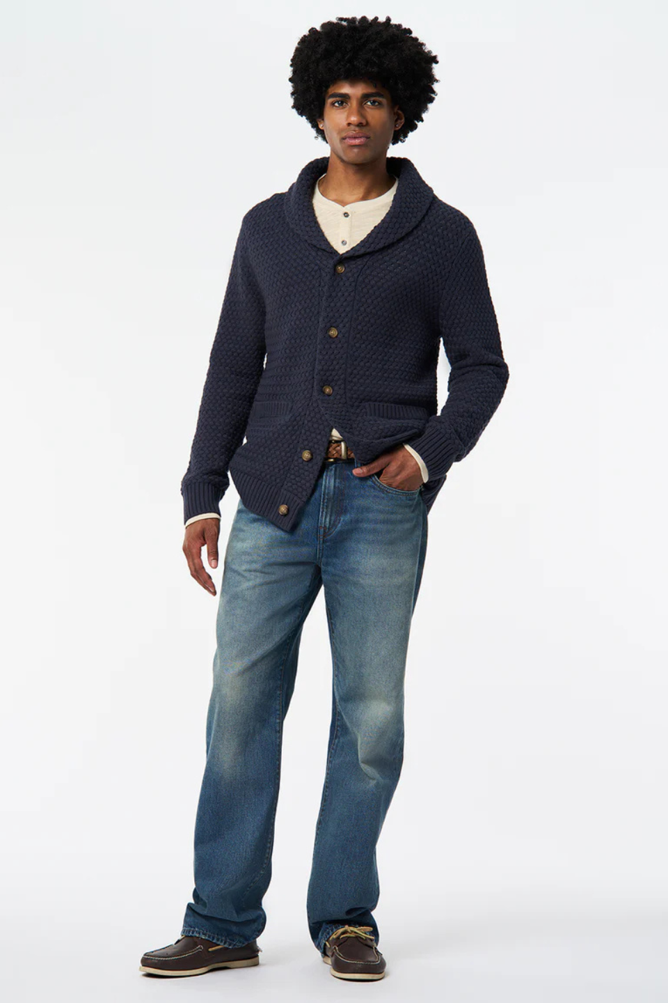 Wendell Textured Shawl Collar Relaxed Cardigan