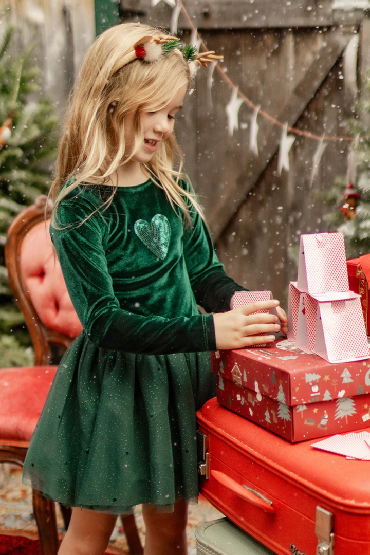 Green dress in velvet and sequin