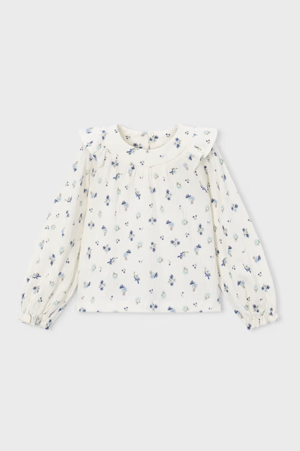Mayoral Girl Floral Crinkle Cotton Blouse