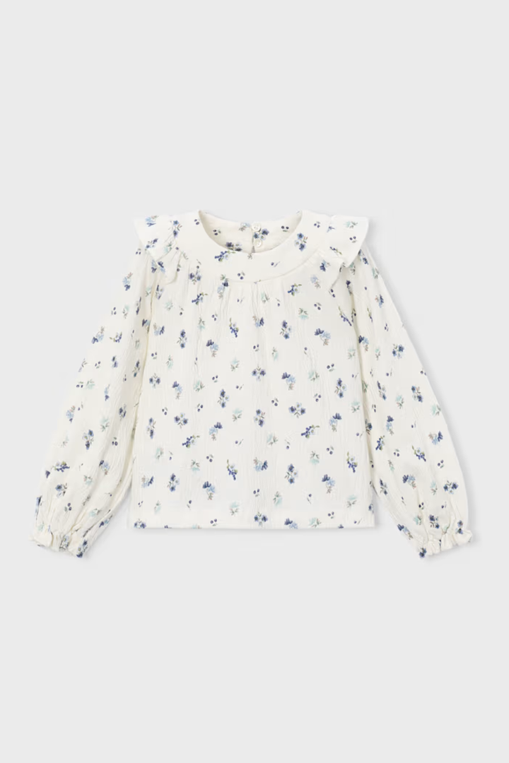 Mayoral Girl Floral Crinkle Cotton Blouse